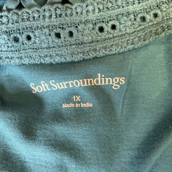 Soft Surroundings Size 1X Ava Top Blouse Fjord Blue Crochet Trim Beach Preppy - Picture 6 of 10
